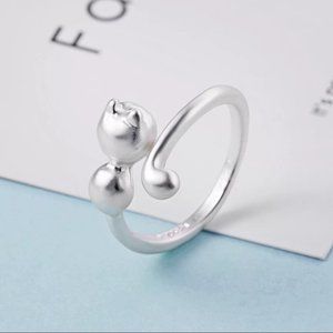 New Sterling Silver 925 Curled Cat Adjustable Ring